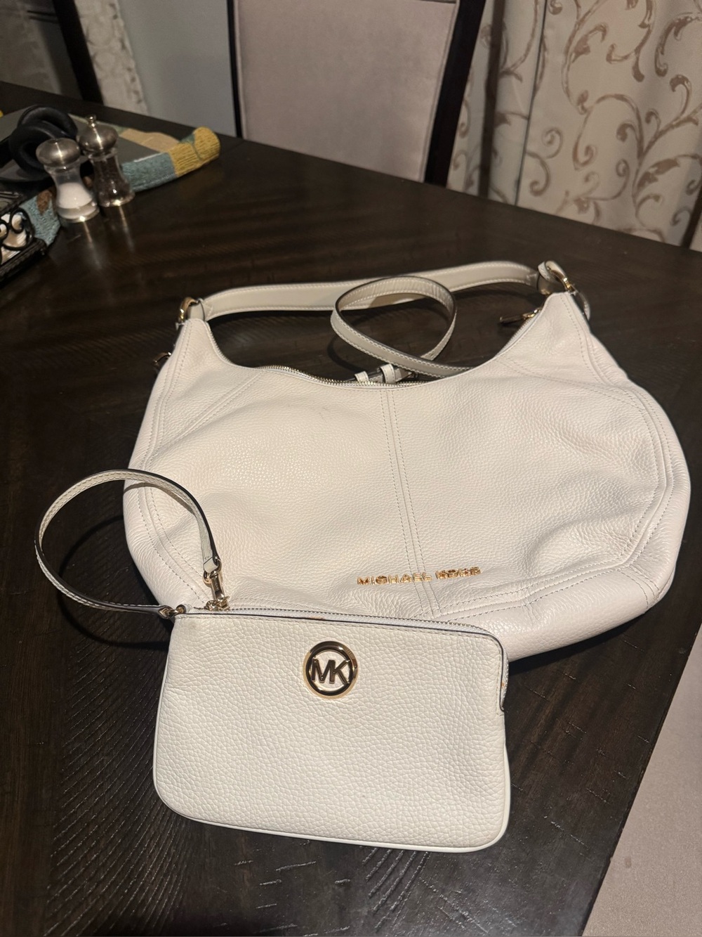 Michael Kors White Pebbled Leather Hobo with Wristlet